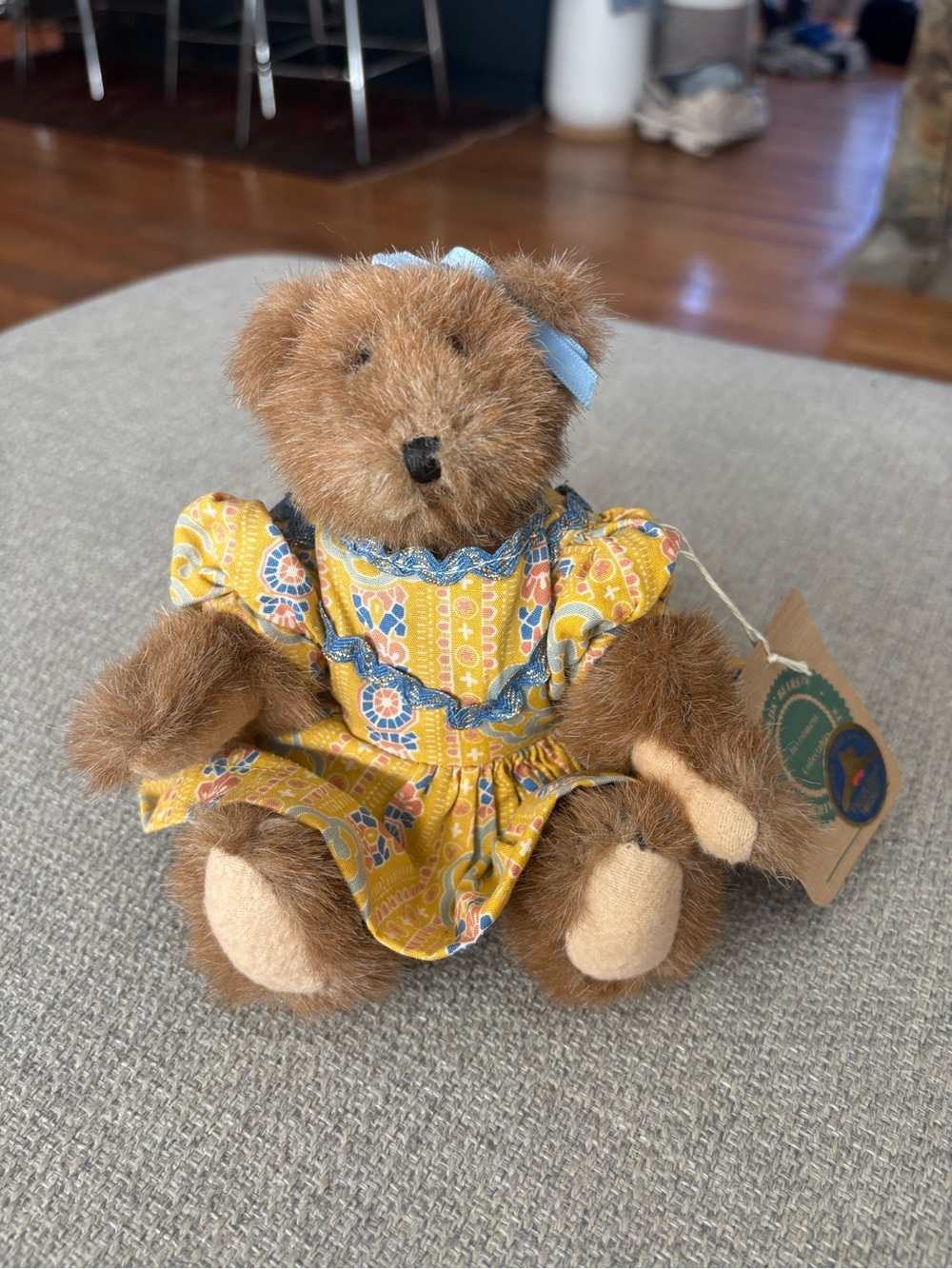 Boyds’ Bears: plush, jointed teddy bear with yellow dress